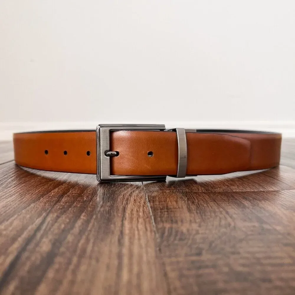 Leather Belt Reversible Pebbled Black Brown Handcrafted in Italy Mens Size 40